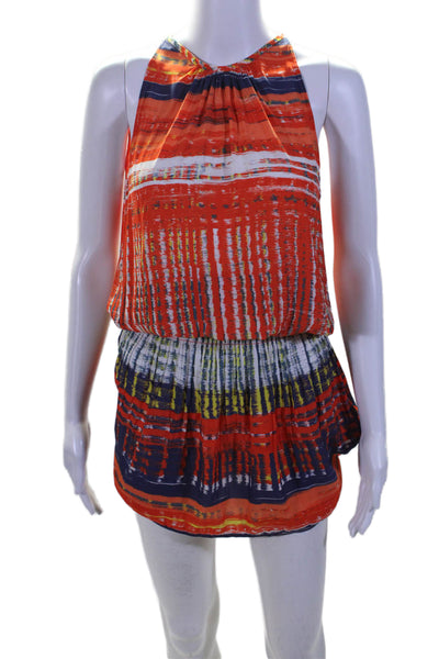 Ramy Brook Womens Sleeveless Halter Neck Smocked Blouson Dress Orange Size XS