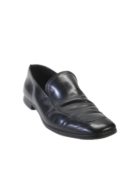 Prada Mens Leather Square Toe Slip On Loafers Dress Shoes Black Size 9