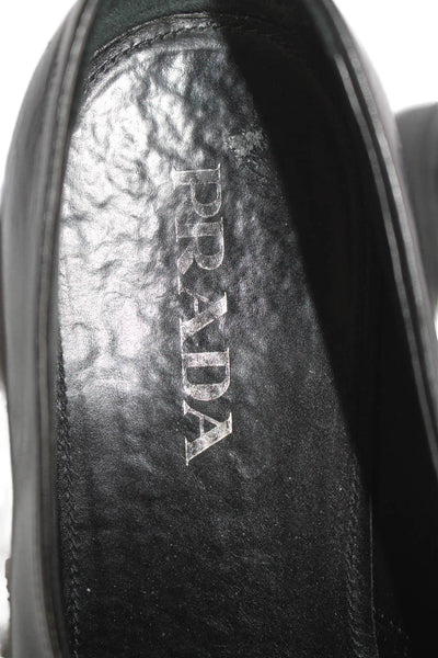 Prada Mens Leather Square Toe Slip On Loafers Dress Shoes Black Size 9