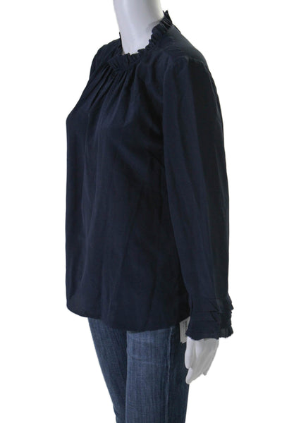 Rebecca Taylor Womens Silk Tiered Long Sleeves Pullover Blouse Navy Blue Size 6