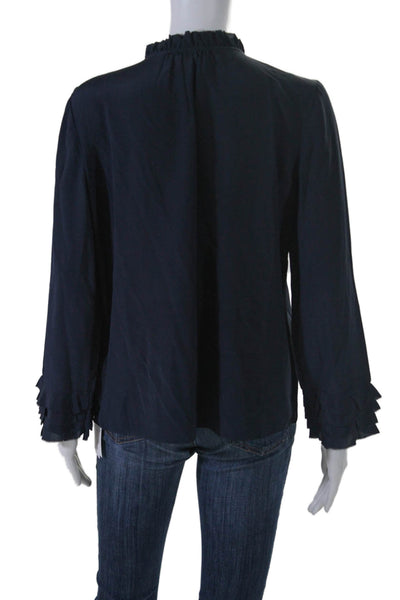 Rebecca Taylor Womens Silk Tiered Long Sleeves Pullover Blouse Navy Blue Size 6