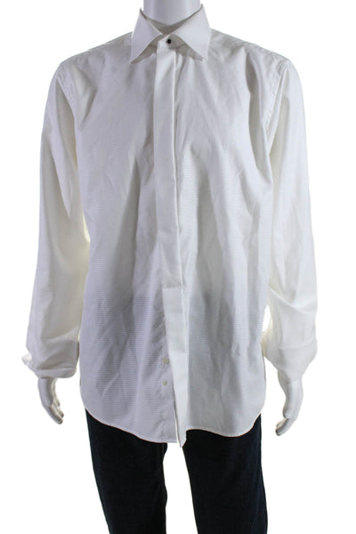 Eton Mens Cotton Textured Collared Long Sleeve Buttoned-Up Top White Size EUR 42