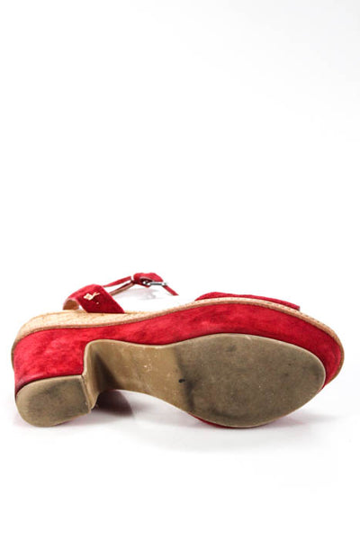 Leifnotes Red Suede Open Toe Ankle Strap Platform Heels Size 9.5