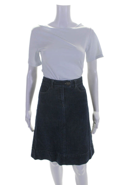 Theory Womens Blue Medium Wash Cotton Knee Length Denim Skirt Size 8