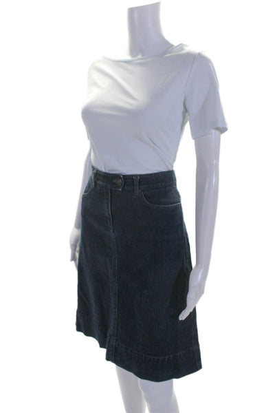 Theory Womens Blue Medium Wash Cotton Knee Length Denim Skirt Size 8