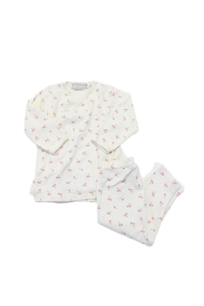 Bonpoint Childrens Girls Cherry Print Pajama Set White Pink Size 6 Months