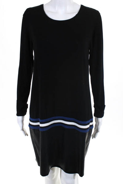 Bailey 44 Black Faux Leather Crew Neck Long Sleeve Drop Waist Dress Size Large
