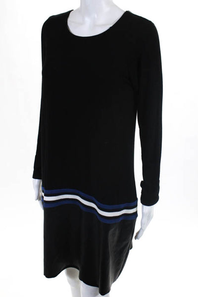 Bailey 44 Black Faux Leather Crew Neck Long Sleeve Drop Waist Dress Size Large