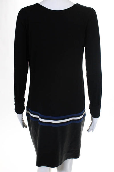 Bailey 44 Black Faux Leather Crew Neck Long Sleeve Drop Waist Dress Size Large