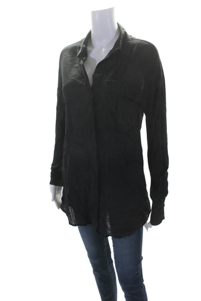 James Perse Womens Long Sleeves Button Down Shirt Dress Black Cotton Size 1