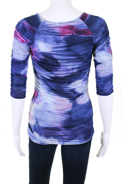 Etro  Purple Pink 3/4 Sleeve Ruched Neck Square Neck Top Size 44