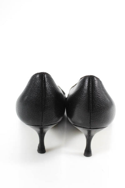 Dolce & Gabbana Black Leather Pointed Toe Silver DG Pumps Size 37 7