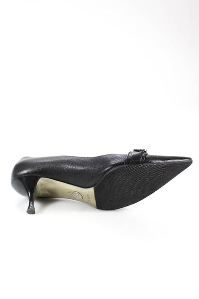 Dolce & Gabbana Black Leather Pointed Toe Silver DG Pumps Size 37 7