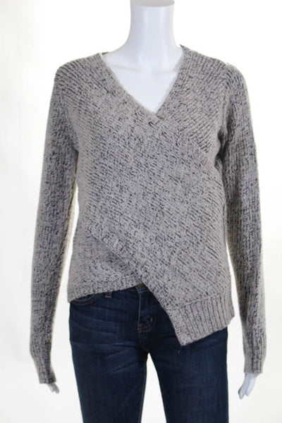 10 Crosby Derek Lam Gray Wool Blend Long Sleeve V Neck Sweater Top Size XS