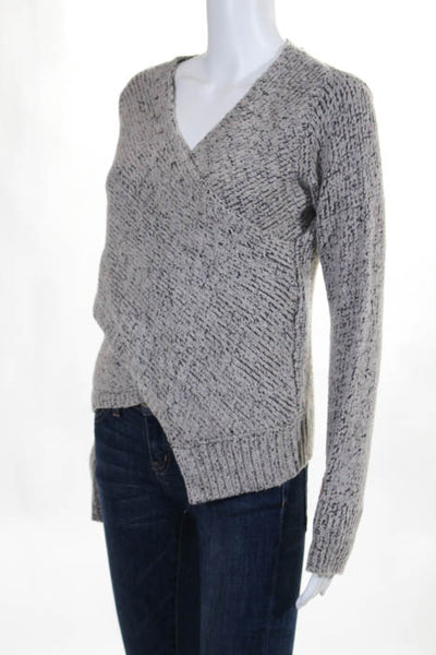 10 Crosby Derek Lam Gray Wool Blend Long Sleeve V Neck Sweater Top Size XS