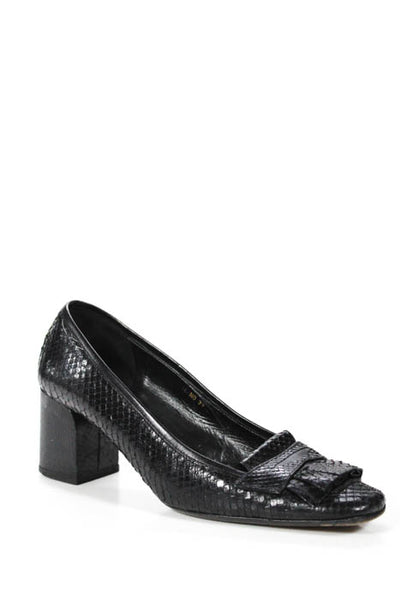 Valentino Garavani Black Leather Tassel Square Toe Block Heel Pumps Size 39 9