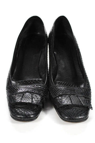 Valentino Garavani Black Leather Tassel Square Toe Block Heel Pumps Size 39 9