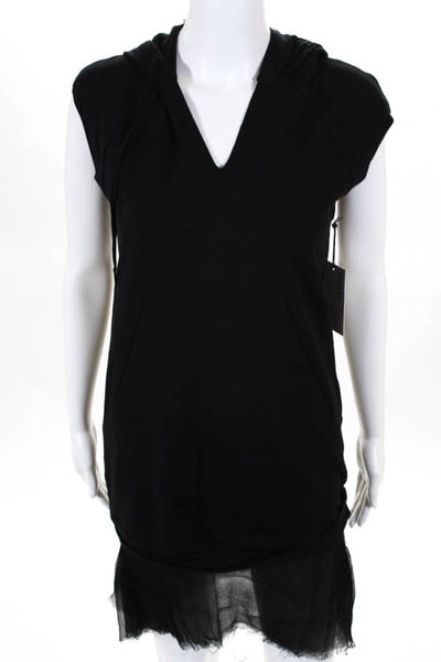 Bailey 44 Black Silk Trim V Neck Knee Length Sweater Hoodie Dress Extra Small