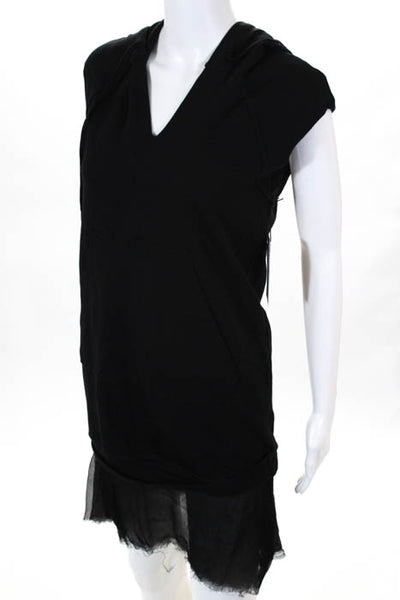 Bailey 44 Black Silk Trim V Neck Knee Length Sweater Hoodie Dress Extra Small