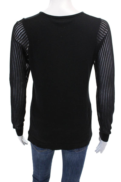 J Envie Womens Long Striped Mesh Sleeve Crew Neck Knit Sweatshirt Black Size XS