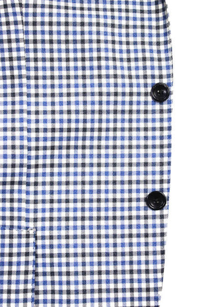 Boggi Blue White Wool Plaid Notched Collar V Neck 2 Button Blazer Size 54