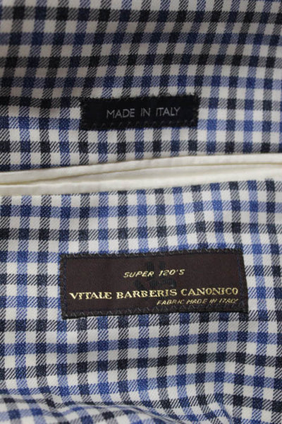 Boggi Blue White Wool Plaid Notched Collar V Neck 2 Button Blazer Size 54