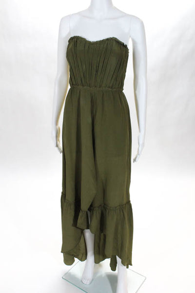 Thread Social Green Silk Sweetheart Neckline Full Length Maxi Dress Size 0