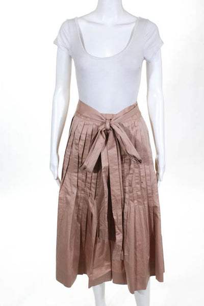 Jill Stuart Blush Pink Nude Cotton Pleated Bow Back Waist A Line Skirt Size 6