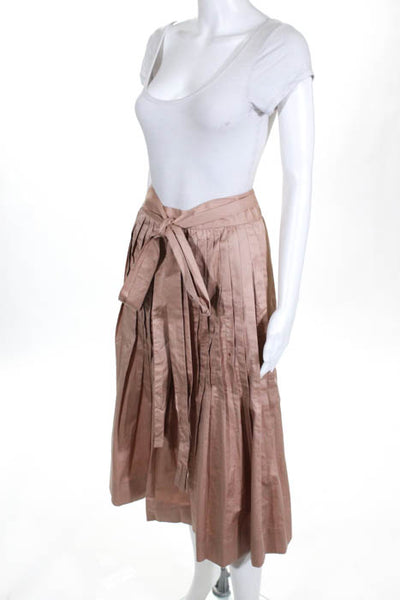 Jill Stuart Blush Pink Nude Cotton Pleated Bow Back Waist A Line Skirt Size 6