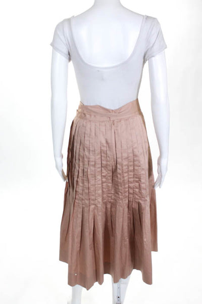 Jill Stuart Blush Pink Nude Cotton Pleated Bow Back Waist A Line Skirt Size 6