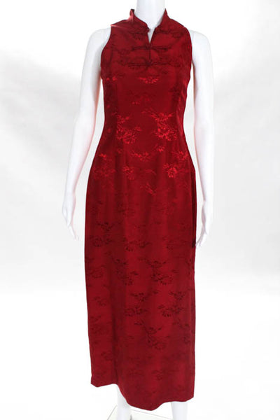 The J. Peterman Co.Red Silk Floral Print Mandarin Neck Sleeveless Dress Size 4