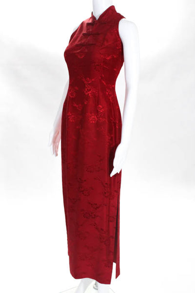The J. Peterman Co.Red Silk Floral Print Mandarin Neck Sleeveless Dress Size 4