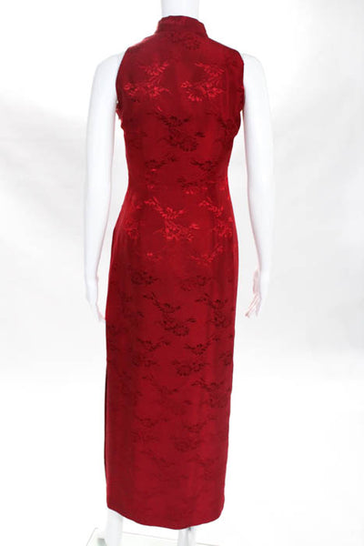 The J. Peterman Co.Red Silk Floral Print Mandarin Neck Sleeveless Dress Size 4