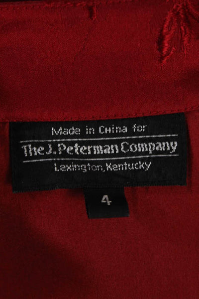 The J. Peterman Co.Red Silk Floral Print Mandarin Neck Sleeveless Dress Size 4