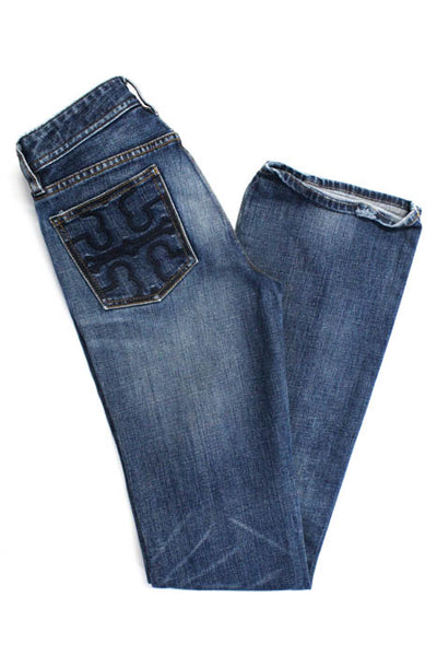 Tory Burch Blue Cotton Zipper Fly Medium Wash Straight Leg Jeans Size 25