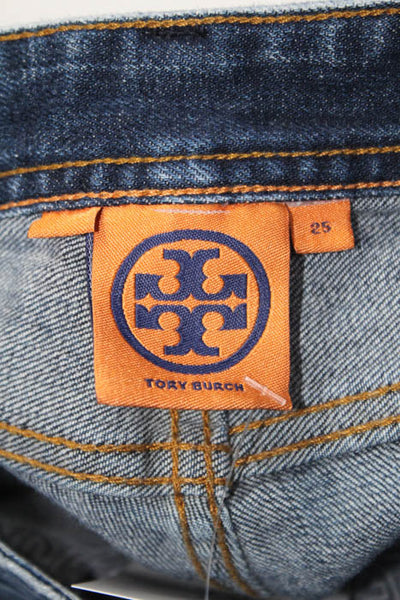 Tory Burch Blue Cotton Zipper Fly Medium Wash Straight Leg Jeans Size 25