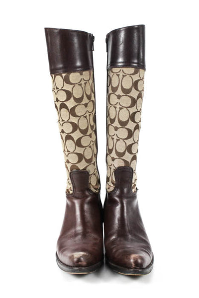 Coach Brown Monogram Canvas Pointed Toe Mid Calf Boot Size 8.5
