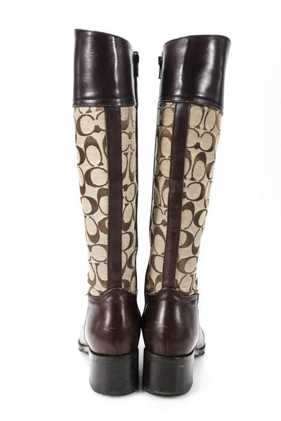 Coach Brown Monogram Canvas Pointed Toe Mid Calf Boot Size 8.5