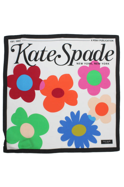 Kate Spade New York Womens Silk Floral Print Square Scarf Multicolor