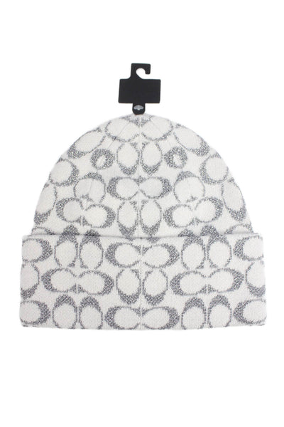 Coach Womens Metallic Monogram Beanie Hat White Size OS