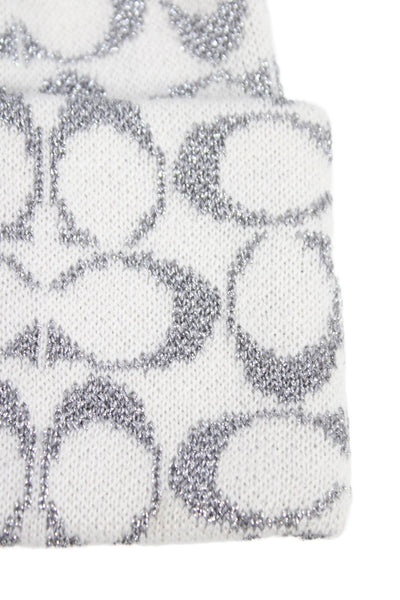 Coach Womens Metallic Monogram Beanie Hat White Size OS