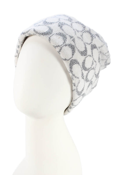 Coach Womens Metallic Monogram Beanie Hat White Size OS