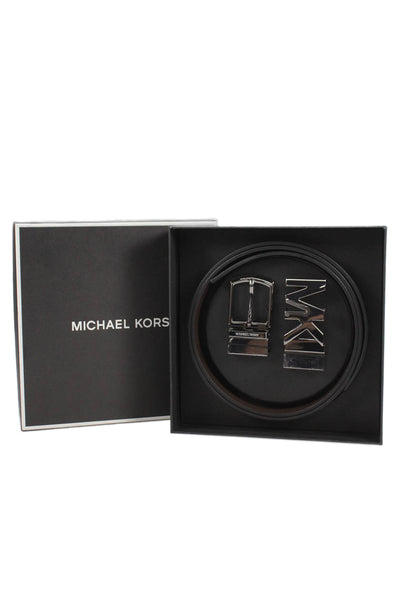 Michael Kors Mens Leather Monogram Belt + Extra Buckle Black Size OS