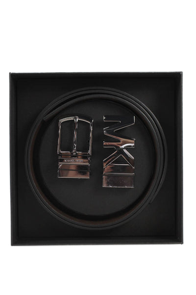 Michael Kors Mens Leather Monogram Belt + Extra Buckle Black Size OS