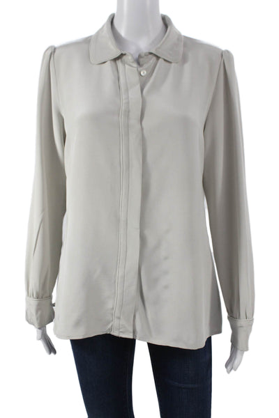 Goat Women Basic Silk Collared Button Long Sleeve Beige Blouse Size 8