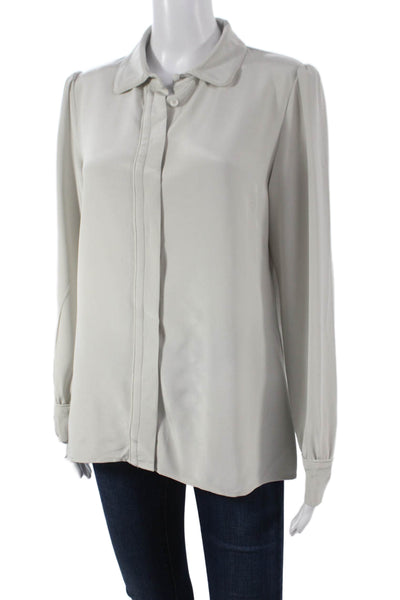 Goat Women Basic Silk Collared Button Long Sleeve Beige Blouse Size 8