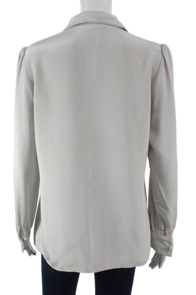 Goat Women Basic Silk Collared Button Long Sleeve Beige Blouse Size 8