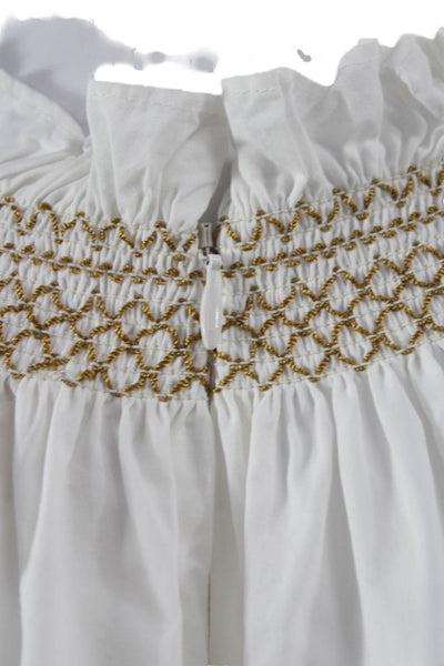 Ann Mashburn Womens White Tunic Blouse High Neck Long Sleeve Cotton Zip Size M