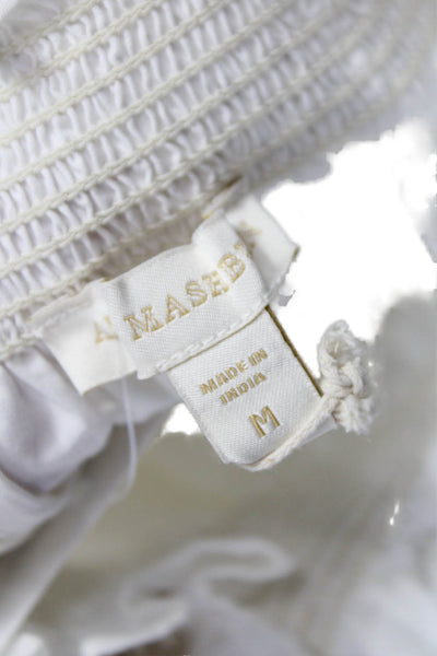 Ann Mashburn Womens White Tunic Blouse High Neck Long Sleeve Cotton Zip Size M