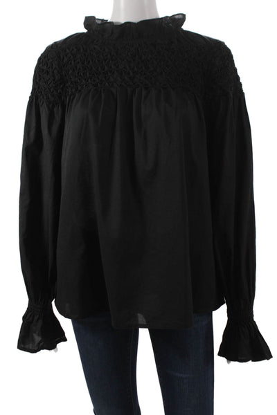 Merlette Women Black High Neck Tunic Long Sleeve Cotton Bohemian Size M